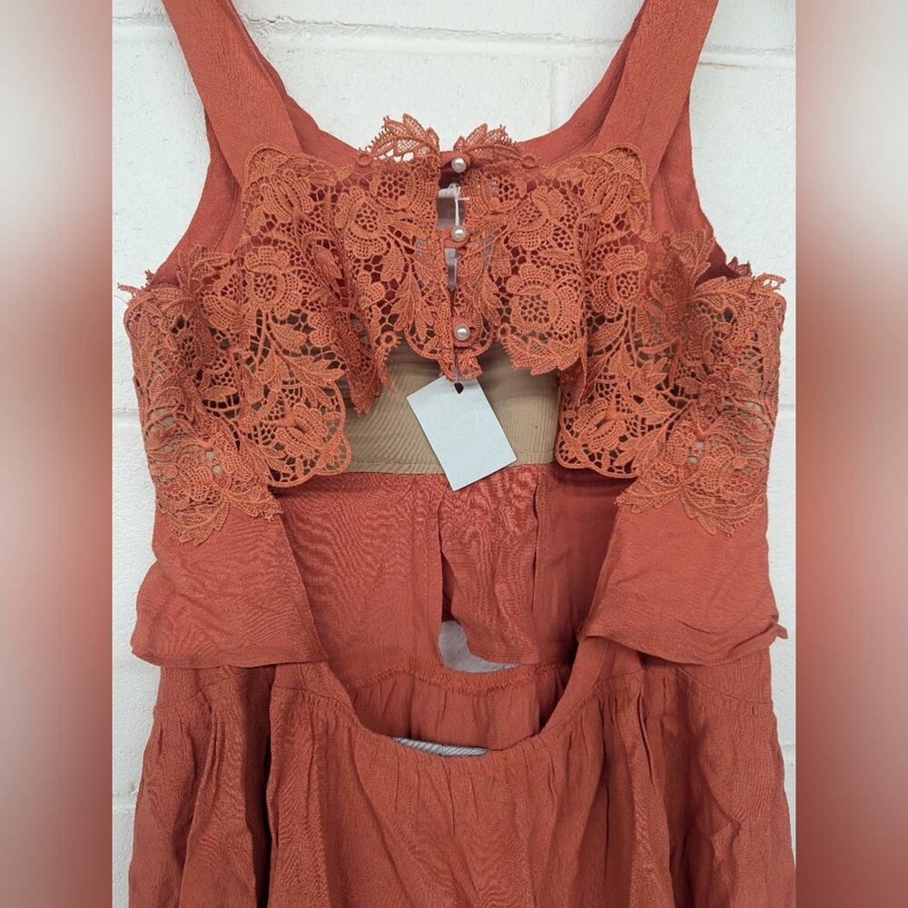 New nwt for love and lemons coral ruffle lace mini dress cutout back sleeveless - Picture 7 of 9